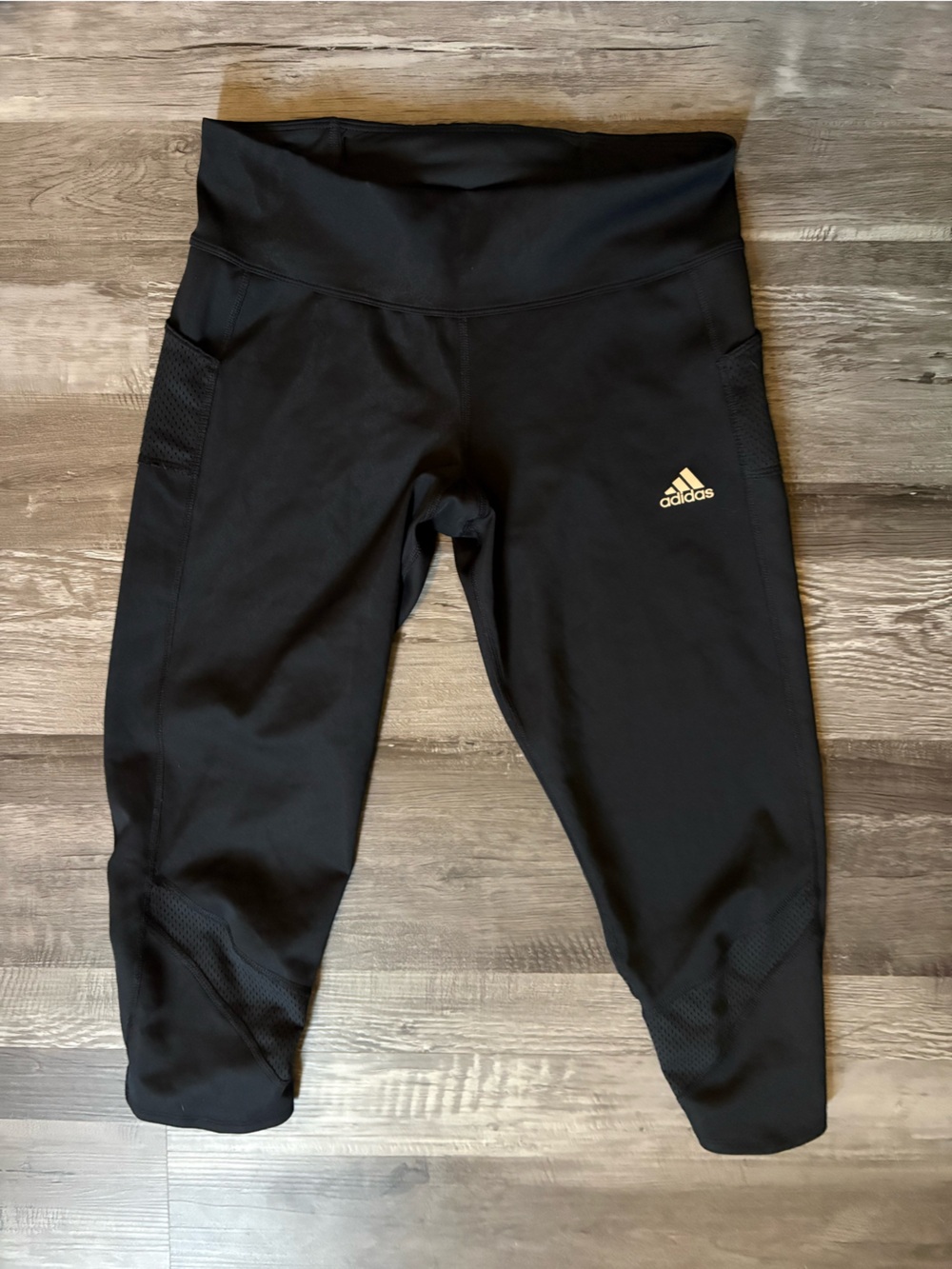 adidas Black Cropped Performance Leggings with Logo